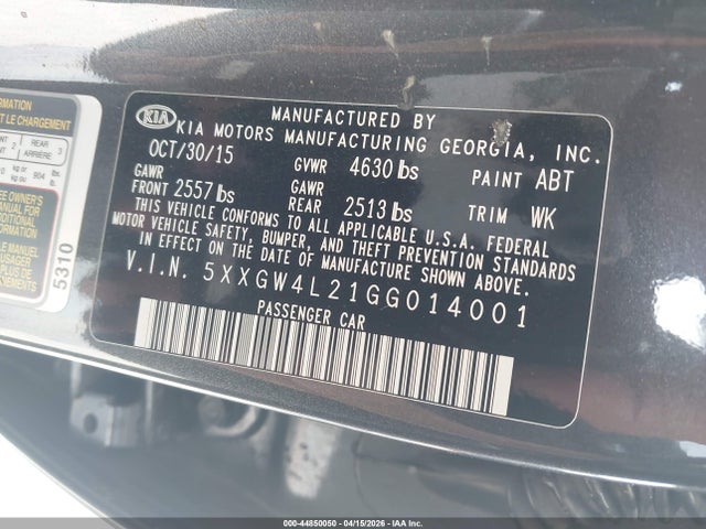 5XXGW4L21GG014001 KIA Optima Sx Turbo