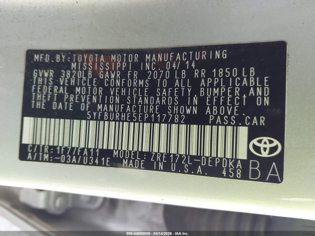 Toyota COROLLA L 2014 5YFBURHE5EP117782 Image 9
