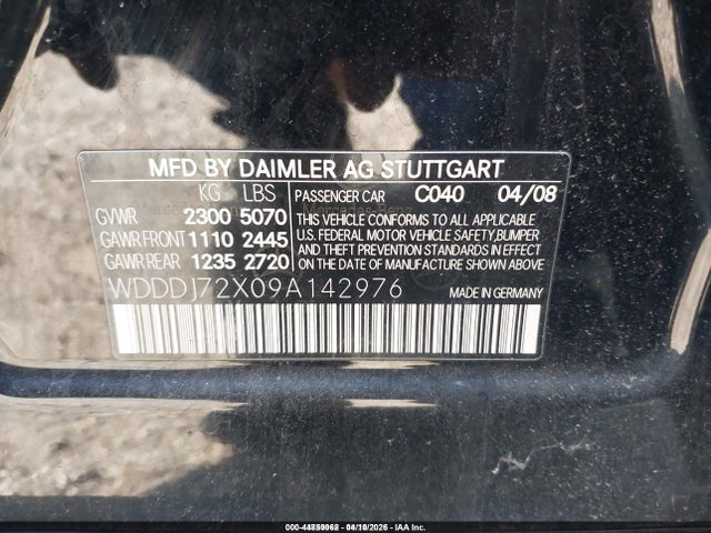 2009 Mercedes-benz Cls 550 მანქანა იყიდება აუქციონზე, vin: WDDDJ72X09A142976, აუქციონის ნომერი: 44850062