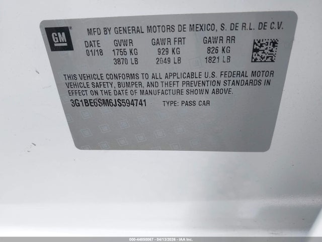 3G1BE6SM6JS594741 Chevrolet Cruze Lt Auto