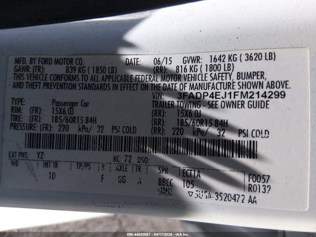 Ford FIESTA SE 2015 3FADP4EJ1FM214299 Image 9