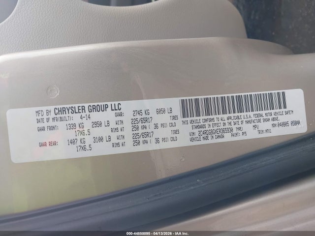 44850095 :رقم المزاد ، 2C4RDGBGXER365930 vin ، 2014 Dodge Grand Caravan Se 30th Anniversary مزاد بيع