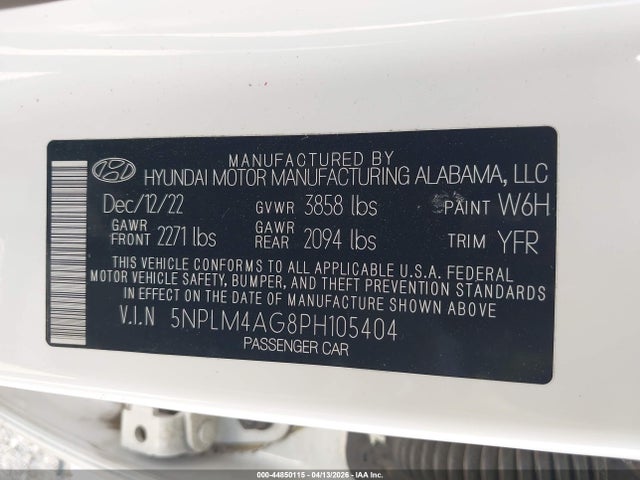 Продаж на аукціоні авто 2023 Hyundai Elantra Sel, vin: 5NPLM4AG8PH105404, номер лоту: 44850115