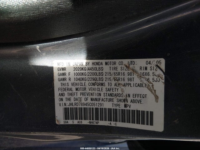Aukcja sprzedaży 2005 Honda Cr-v Se, vin: JHLRD78945C051291, numer aukcji: 44850123
