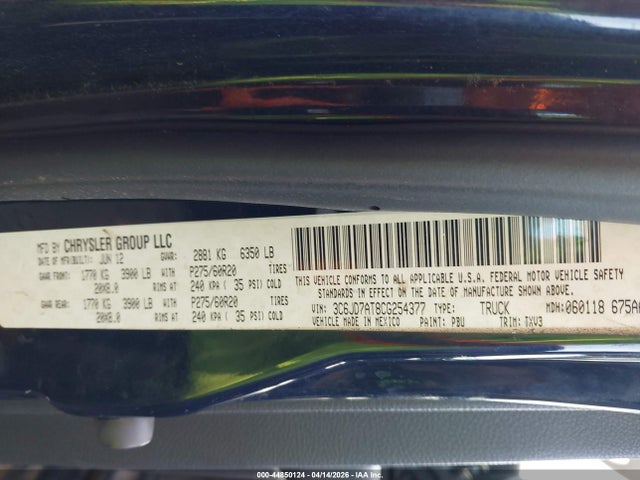 Продаж на аукціоні авто 2012 Ram 1500 St, vin: 3C6JD7AT8CG254377, номер лоту: 44850124