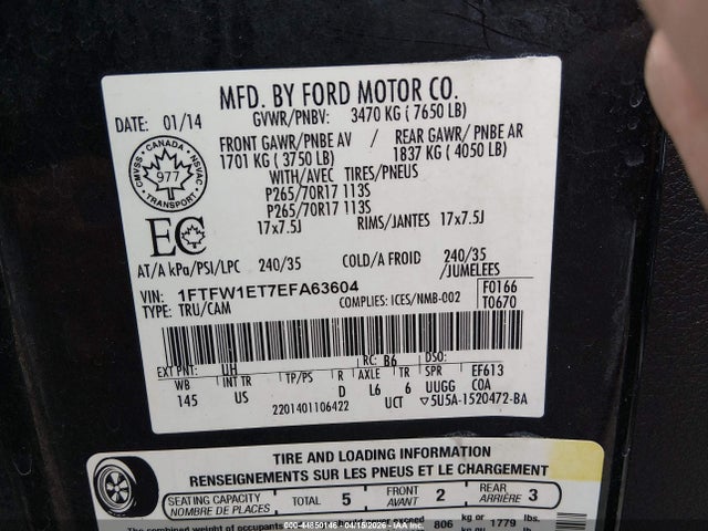 Ford F-150 Xlt 2014 1FTFW1ET7EFA63604 Image 9