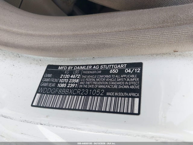 44850150 :رقم المزاد ، WDDGF8BBXCR231052 vin ، 2012 Mercedes-benz C 300 Luxury 4matic مزاد بيع