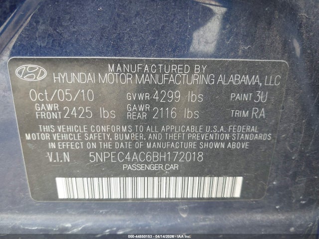 Продаж на аукціоні авто 2011 Hyundai Sonata Limited, vin: 5NPEC4AC6BH172018, номер лоту: 44850153