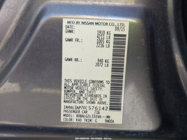 Nissan Altima 2.5 S 2015 1N4AL3AP7FC576142 Image 9