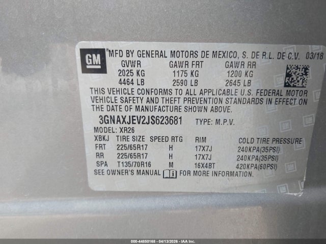 Chevrolet EQUINOX LT 2018 3GNAXJEV2JS623681 Image 9