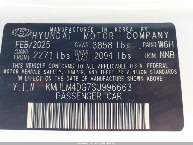 Aukcja sprzedaży 2025 Hyundai Elantra Sel Sport, vin: KMHLM4DG7SU996663, numer aukcji: 44850171