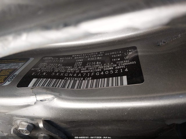 Продаж на аукціоні авто 2015 Kia Optima Ex, vin: 5XXGN4A71FG405214, номер лоту: 44850181