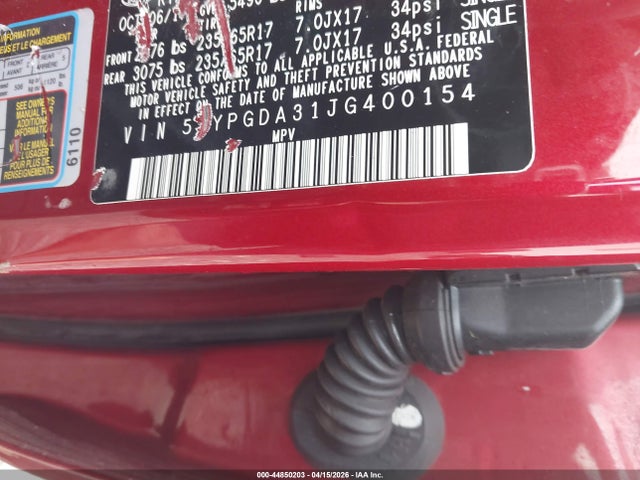 44850203 :رقم المزاد ، 5XYPGDA31JG400154 vin ، 2018 Kia Sorento 2.4l Lx مزاد بيع