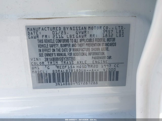 3N1AB8BV9SY287288 Nissan SENTRA S