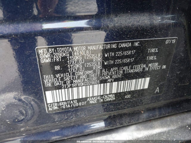 2T3P1RFV0KC029601 Toyota Rav4 Xle