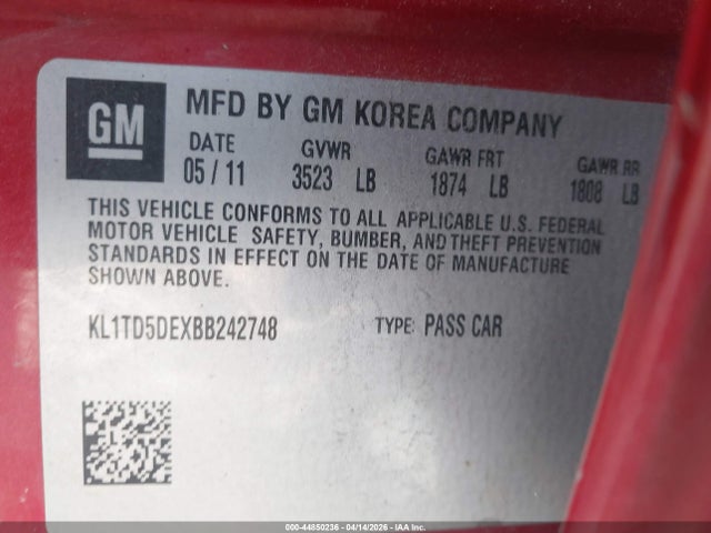 2011 CHEVROLET AVEO KL1TD5DEXBB242748 Photo 8