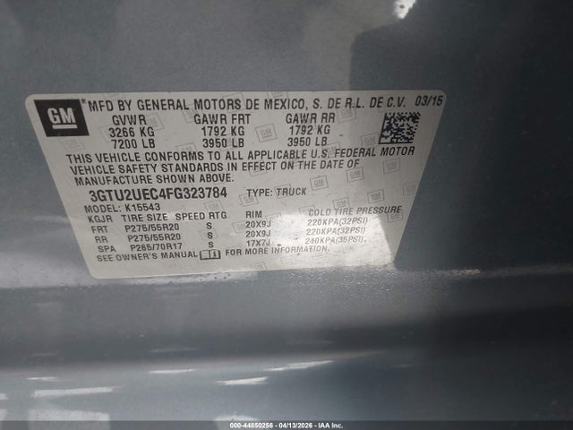 44850256 :رقم المزاد ، 3GTU2UEC4FG323784 vin ، 2015 Gmc Sierra 1500 Sle مزاد بيع
