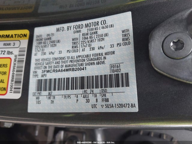 3FMCR9A64MRB20041 Ford Bronco Sport