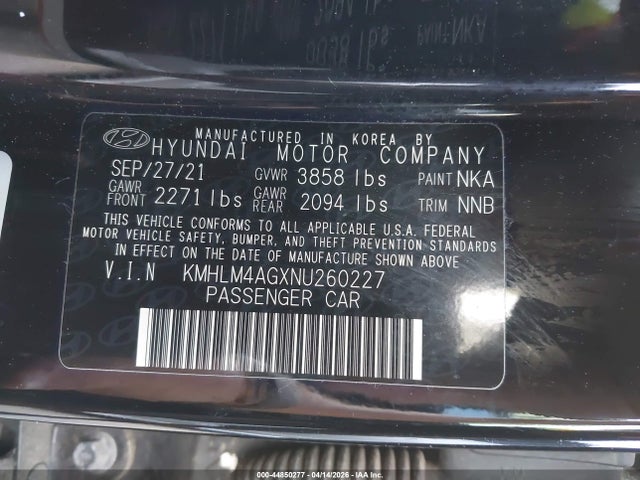 Aukcja sprzedaży 2022 Hyundai Elantra Sel, vin: KMHLM4AGXNU260227, numer aukcji: 44850277