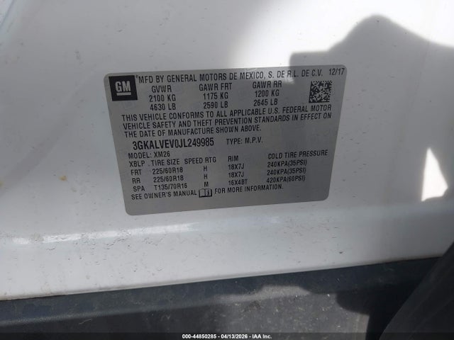 Aukcja sprzedaży 2018 Gmc Terrain Slt, vin: 3GKALVEV0JL249985, numer aukcji: 44850285
