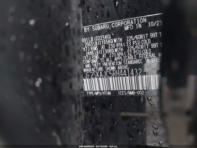 44850286 :رقم المزاد ، JF2SKAJC5RH441432 vin ، 2024 Subaru Forester Wilderness مزاد بيع