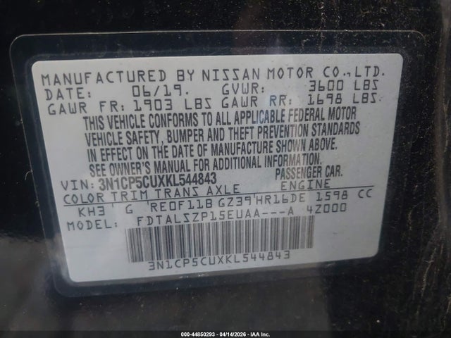 3N1CP5CUXKL544843 Nissan KICKS SV