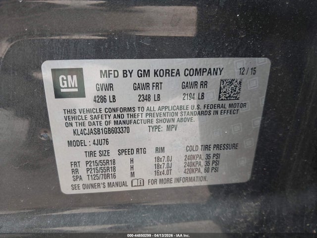 Продаж на аукціоні авто 2016 Buick Encore, vin: KL4CJASB1GB603370, номер лоту: 44850299