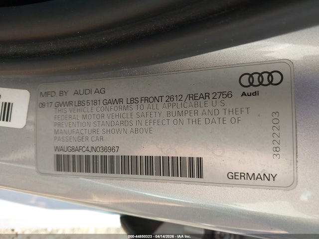 Aukcja sprzedaży 2018 Audi A6 2.0t Premium, vin: WAUG8AFC4JN036967, numer aukcji: 44850323