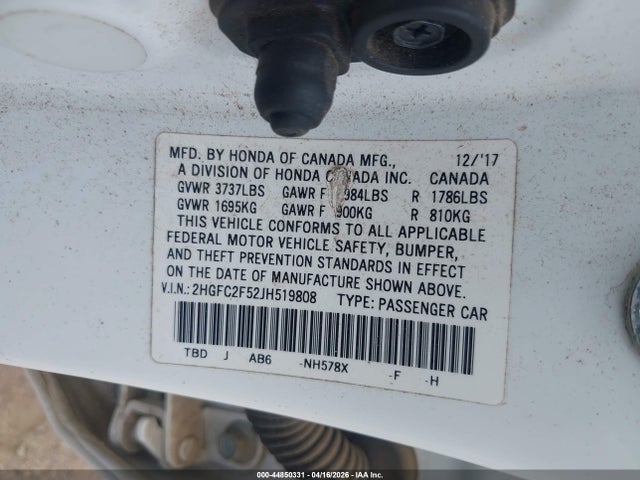 Aukcja sprzedaży 2018 Honda Civic Lx, vin: 2HGFC2F52JH519808, numer aukcji: 44850331