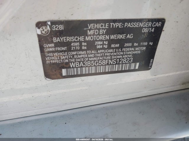 Продаж на аукціоні авто 2015 Bmw 328i Xdrive, vin: WBA3B5G58FNS12823, номер лоту: 44850357