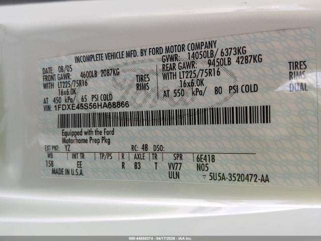 Aukcja sprzedaży 2006 Ford Gulf E-450 Cutaway, vin: 1FDXE45S56HA68866, numer aukcji: 44850374