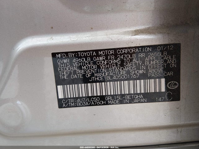 Aukcja sprzedaży 2013 Lexus Gs 350, vin: JTHCE1BL4D5001767, numer aukcji: 44850380