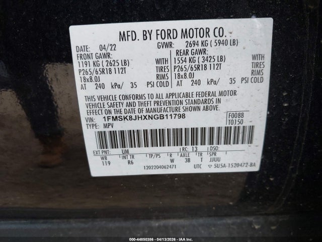 Продаж на аукціоні авто 2022 Ford Explorer Timberline, vin: 1FMSK8JHXNGB11798, номер лоту: 44850386