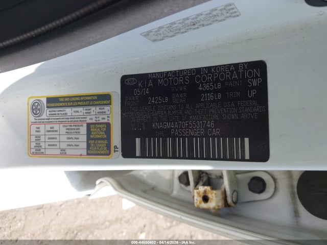Aukcja sprzedaży 2015 Kia Optima Lx, vin: KNAGM4A70F5531746, numer aukcji: 44850402