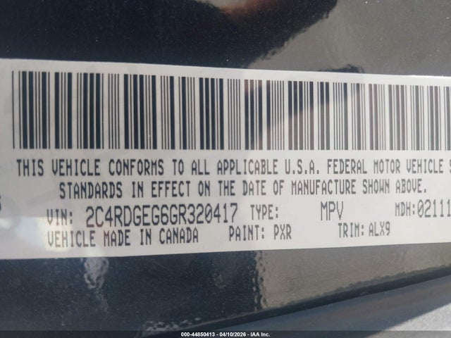 Aukcja sprzedaży 2016 Dodge Grand Caravan R/t, vin: 2C4RDGEG6GR320417, numer aukcji: 44850413