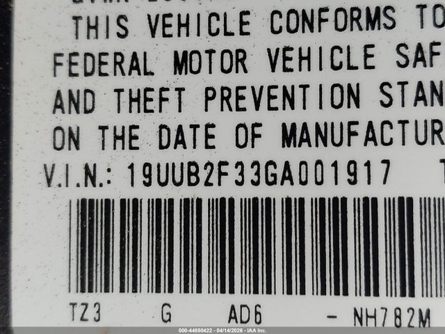 44850422 :رقم المزاد ، 19UUB2F33GA001917 vin ، 2016 Acura Tlx V6 مزاد بيع