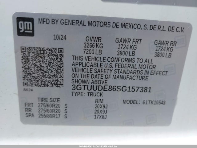 44850421 :رقم المزاد ، 3GTUUDE86SG157381 vin ، 2025 Gmc Sierra 1500 4wd  Short Box Slt مزاد بيع