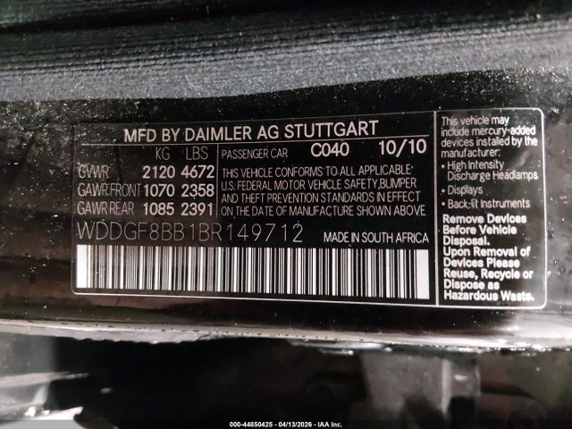 44850425 :رقم المزاد ، WDDGF8BB1BR149712 vin ، 2011 Mercedes-benz C 300 مزاد بيع