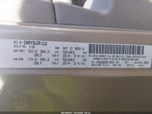 Aukcja sprzedaży 2008 Chrysler Aspen Limited, vin: 1A8HW58228F144543, numer aukcji: 44850431