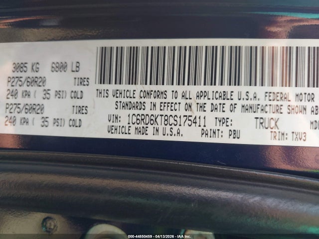 2012 Ram 1500 St მანქანა იყიდება აუქციონზე, vin: 1C6RD6KT8CS175411, აუქციონის ნომერი: 44850459
