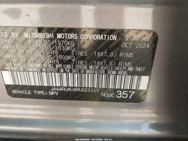 Aukcja sprzedaży 2024 Mitsubishi Outlander Sport 2.0 Se Awc, vin: JA4ARUAU4RU023350, numer aukcji: 44850492