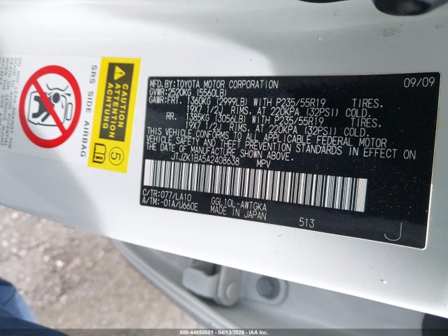 44850501 :رقم المزاد ، JTJZK1BA5A2408638 vin ، 2010 Lexus Rx 350 مزاد بيع