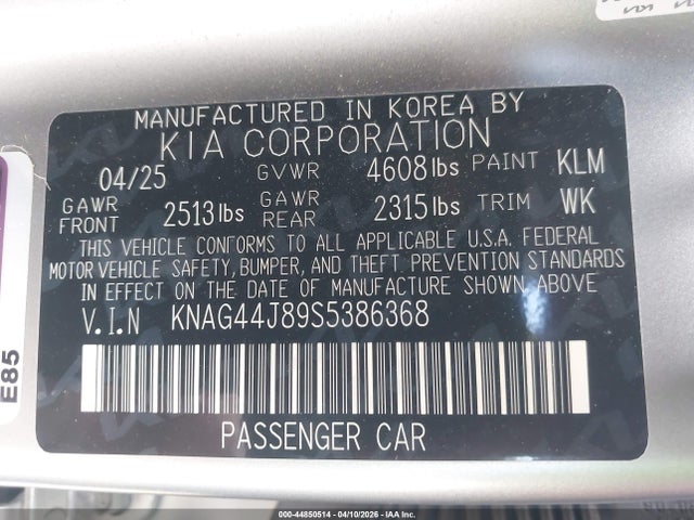 Aukcja sprzedaży 2025 Kia K5 Gt, vin: KNAG44J89S5386368, numer aukcji: 44850514