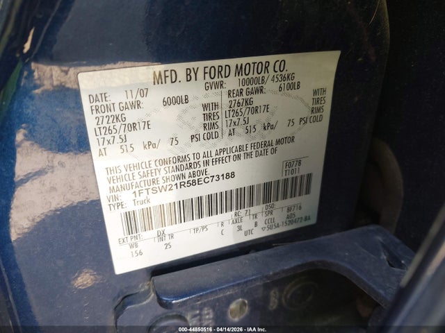 Aukcja sprzedaży 2008 Ford F-250 Fx4/harley-davidson/king Ranch/lariat/xl/xlt, vin: 1FTSW21R58EC73188, numer aukcji: 44850516