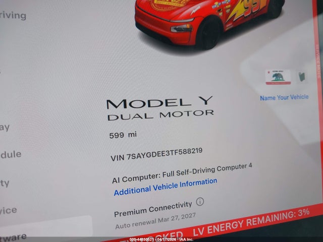 Aukcja sprzedaży 2026 Tesla Model Y All-wheel Drive/long Range Launch Series/premium All-wheel Drive, vin: 7SAYGDEE3TF588219, numer aukcji: 44850521