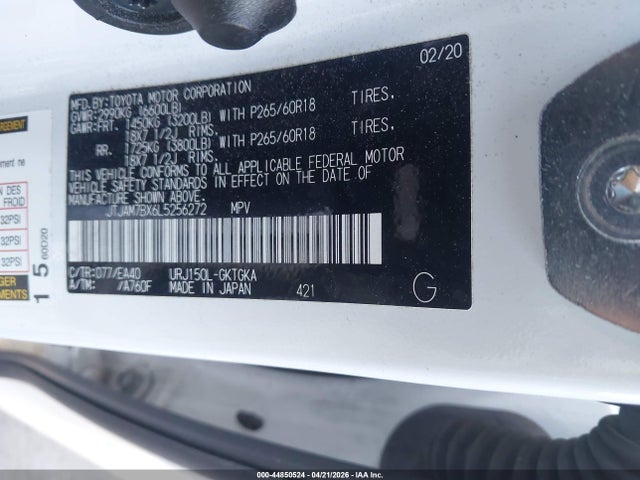 Aukcja sprzedaży 2020 Lexus Gx 460 Premium, vin: JTJAM7BX6L5256272, numer aukcji: 44850524