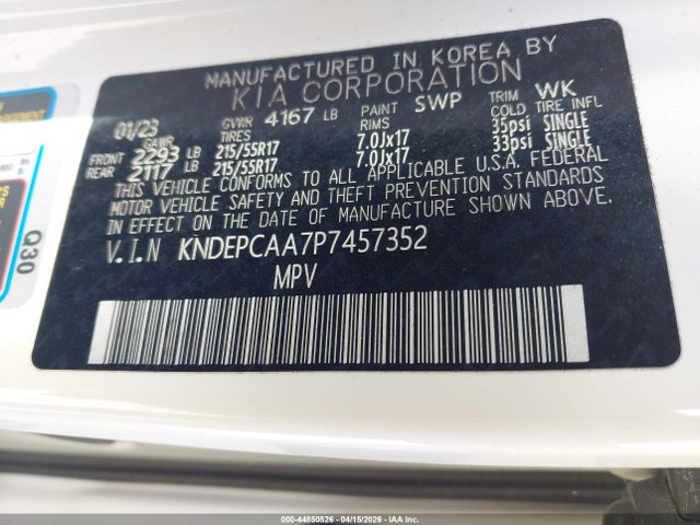 Aukcja sprzedaży 2023 Kia Seltos Lx, vin: KNDEPCAA7P7457352, numer aukcji: 44850526