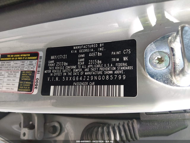 2022 Kia K5 Gt-line მანქანა იყიდება აუქციონზე, vin: 5XXG64J29NG085799, აუქციონის ნომერი: 44850603