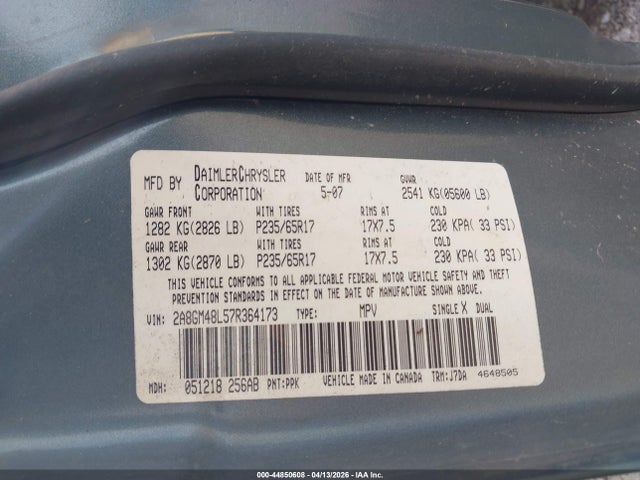 Продаж на аукціоні авто 2007 Chrysler Pacifica, vin: 2A8GM48L57R364173, номер лоту: 44850608