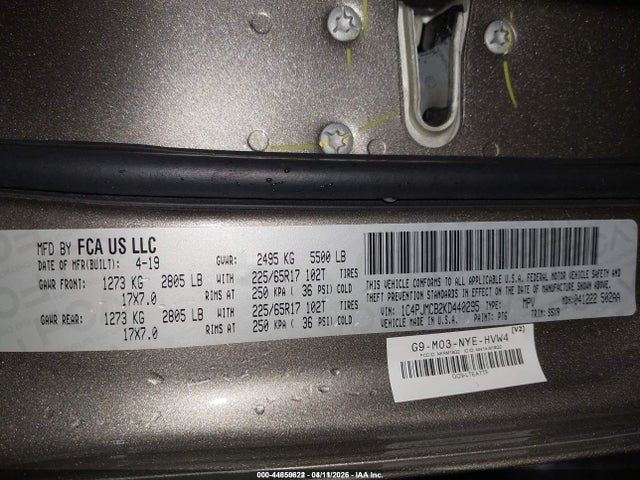 2019 Jeep Cherokee Latitude 4x4 მანქანა იყიდება აუქციონზე, vin: 1C4PJMCB2KD440295, აუქციონის ნომერი: 44850622